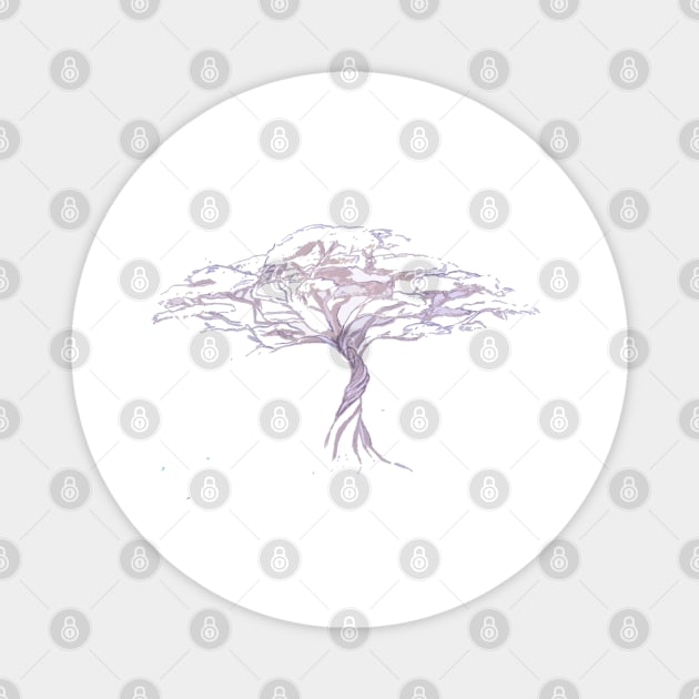 Quiet Acacia Zen Tree , Earthy African Bonsai Peace Lavendar Purple Magnet by IrenesGoodies